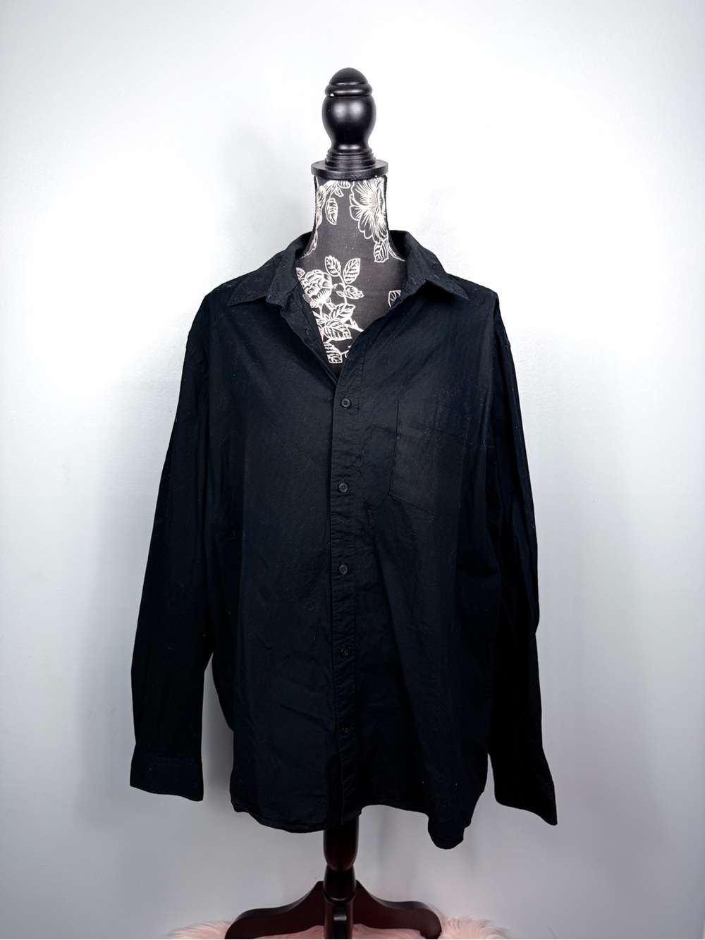 Express mens black slim solid stretch button down long sleevedress shirt size XL